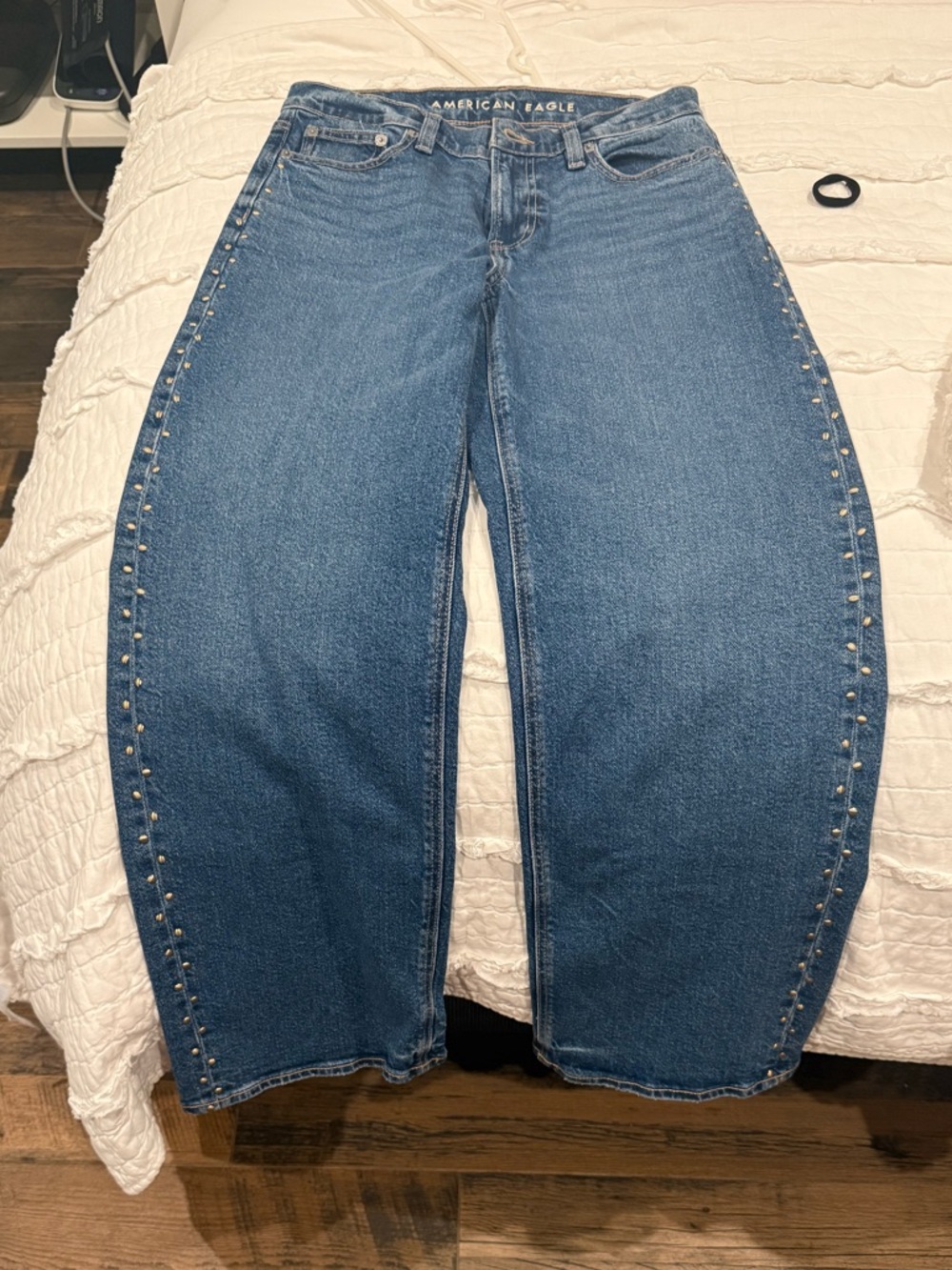 American Eagle Outfitters Blue Stovepipe -Leg Jeans with Stud Trim
